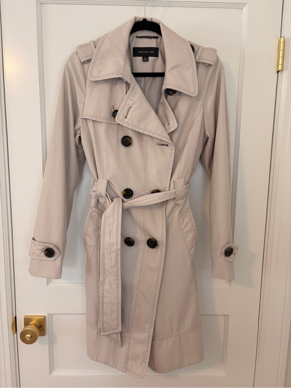 Jones New York Classic Double-Breasted Trench Coat - Light Beige - Size M